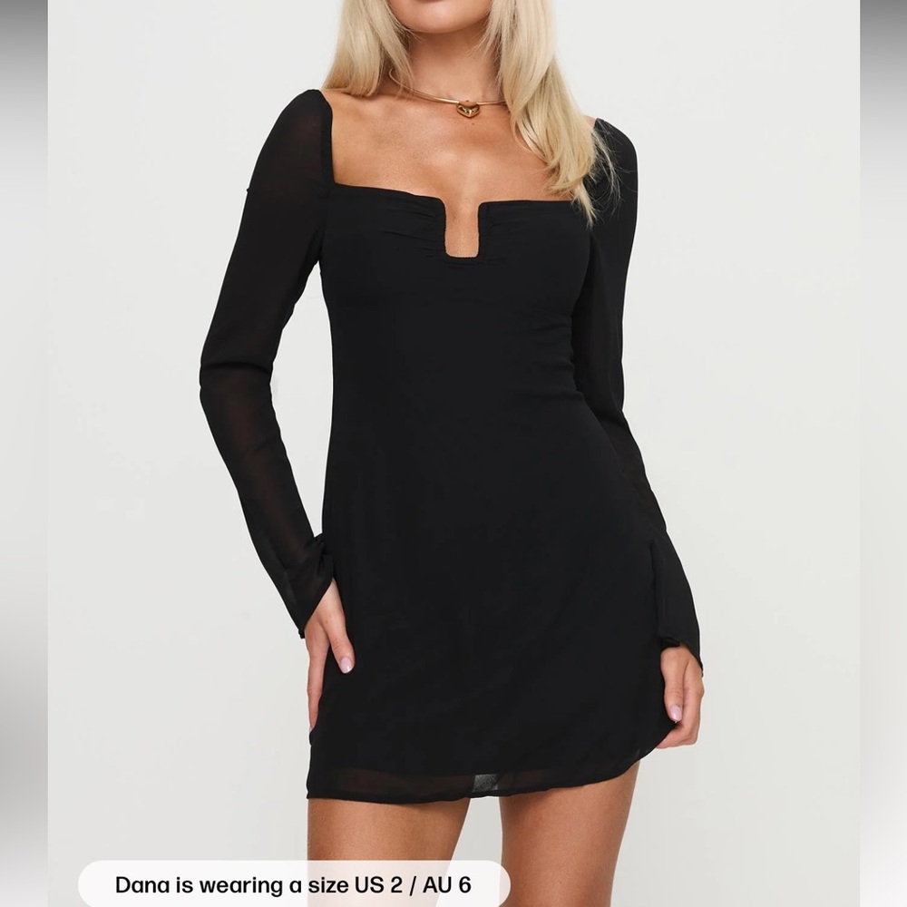 NWT Princess Polly monologue Black Long Sleeve mini Dress size 4
